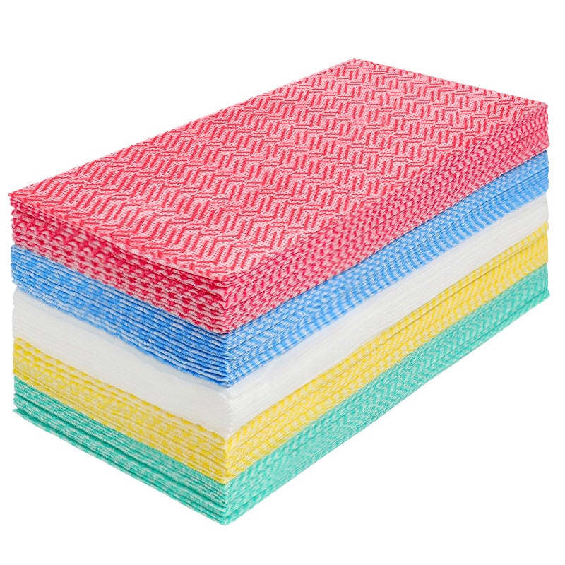 JEBBLAS Cleaning Towels Dish Towels and Dish Cloths Reusable Towels,Handy Cleaning Wipes, Great Dish Towel, Disposable, Absorbent, Dry Quickly 60 Sheets/Pack,5 Color - Image 1